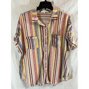 Eden & Olivia Women’s 1X Multicolor Striped Short Sleeve Blouse